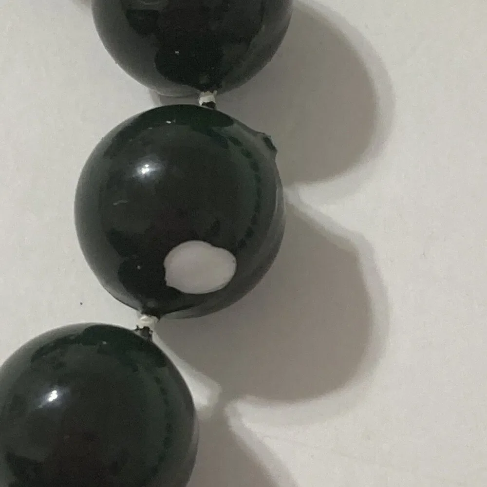 Dark Green Gold Tone Graduation Bead Round Acrylic Necklace Bohemian Hippy